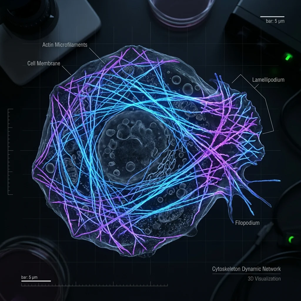 Microscopic visualization of a cell's internal actin cytoskeleton modulated by TB-500