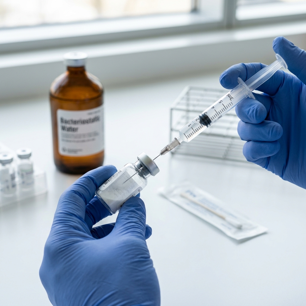 Reconstituting a lyophilized research peptide vial in a laboratory setting