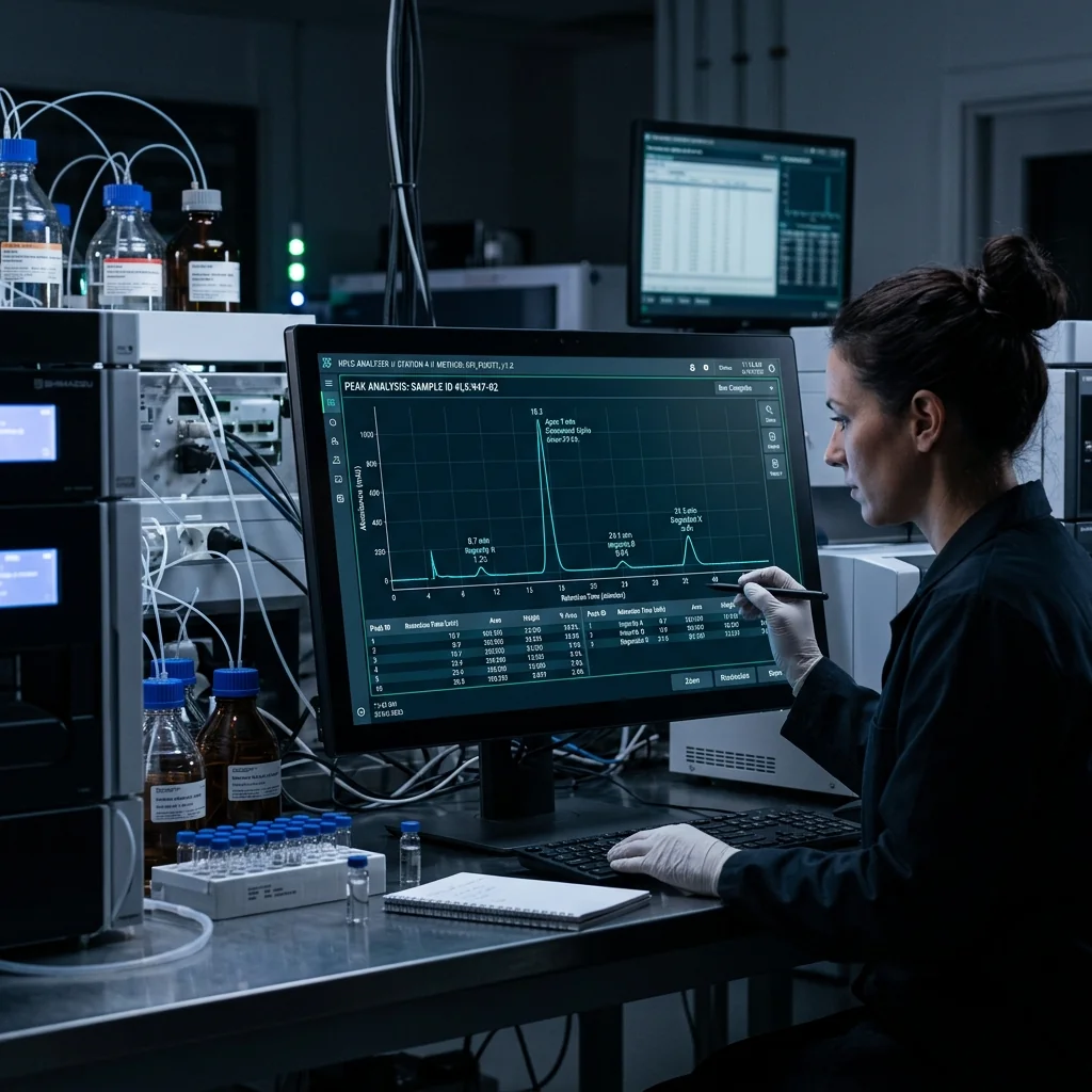 HPLC Chromatogram Lab Screen verifying peptide purity at Longevia Research