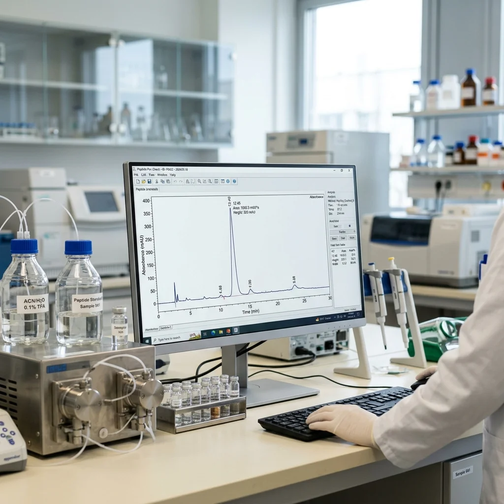 HPLC chromatogram verifying peptide purity in a research laboratory