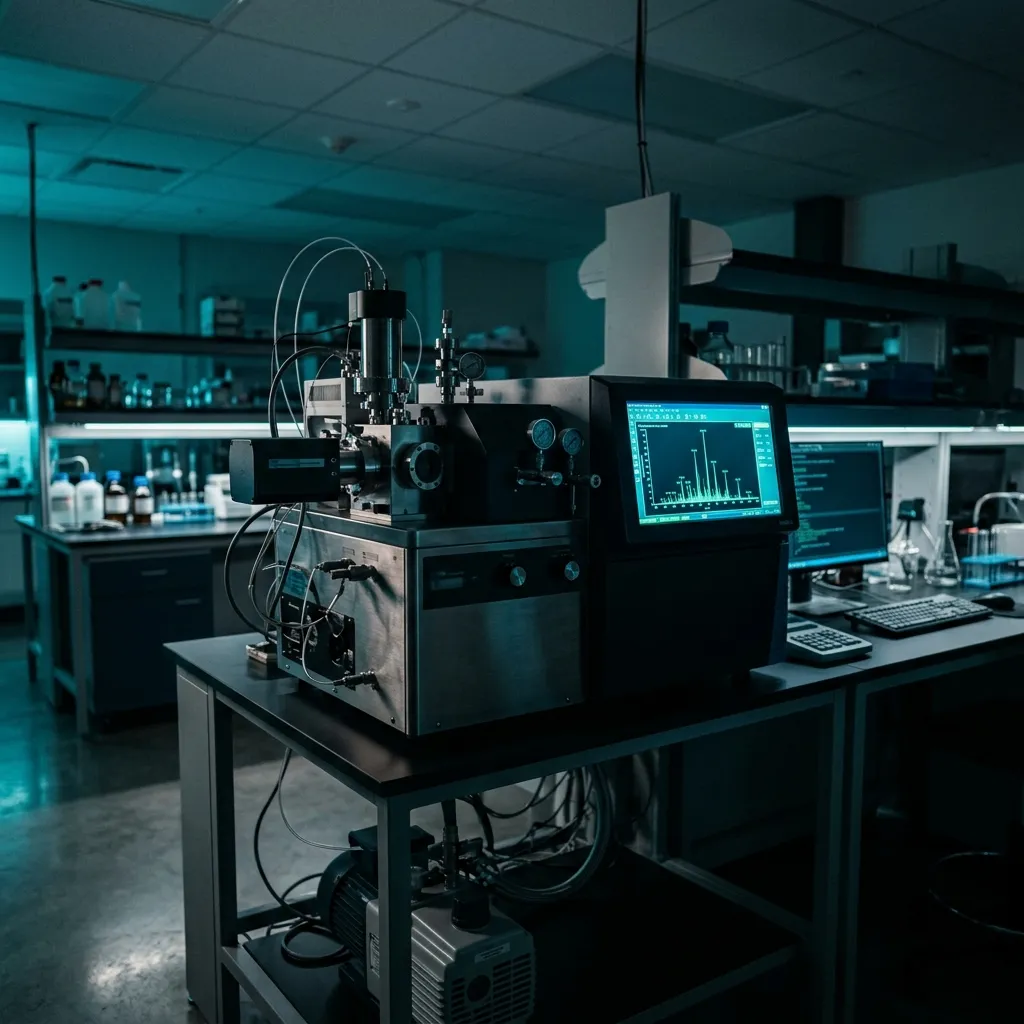 Laboratory mass spectrometry equipment used to confirm the molecular identity of a research peptide compound