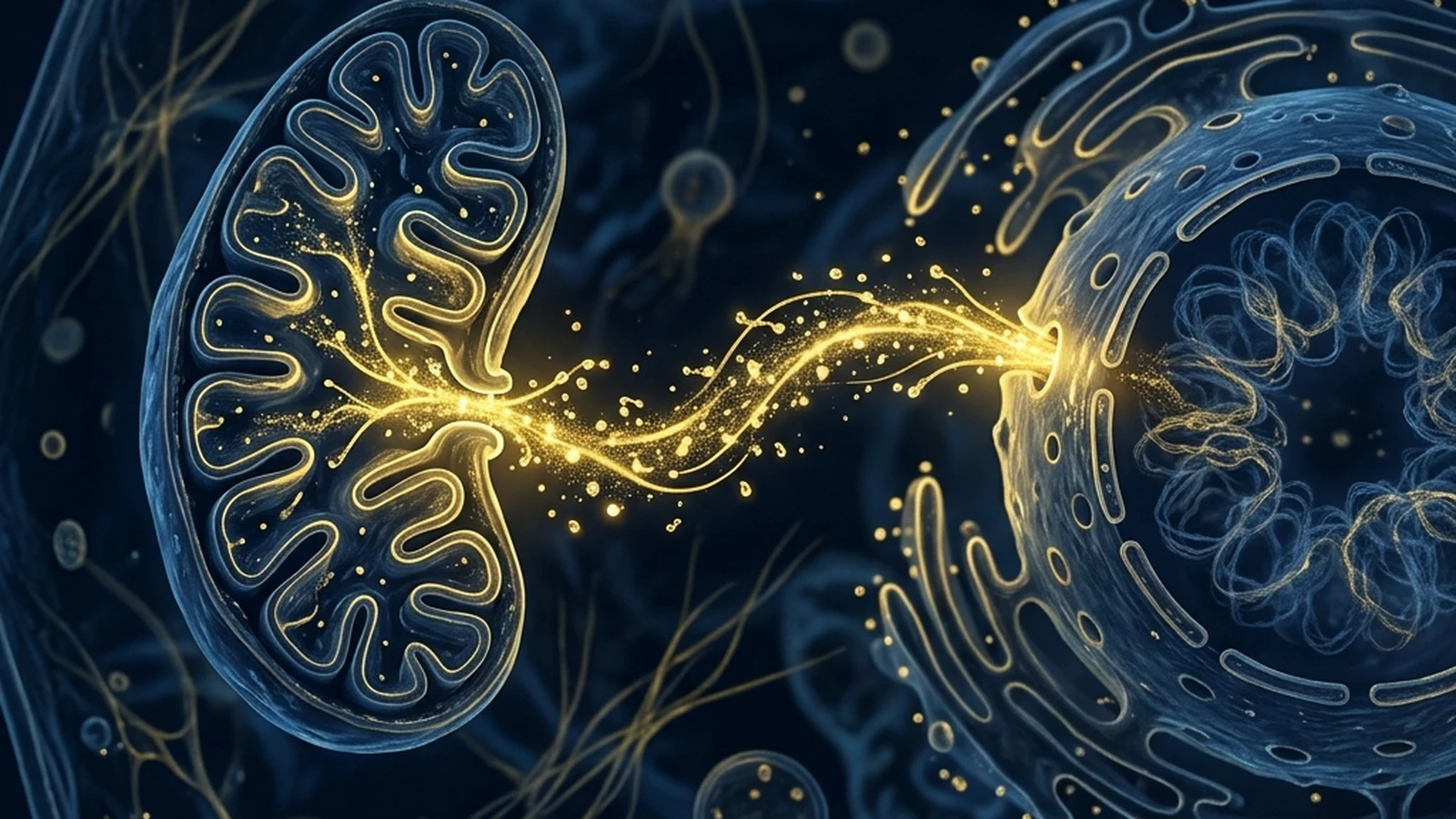 Illustration of MOTS-c signaling from the mitochondria to the cell nucleus